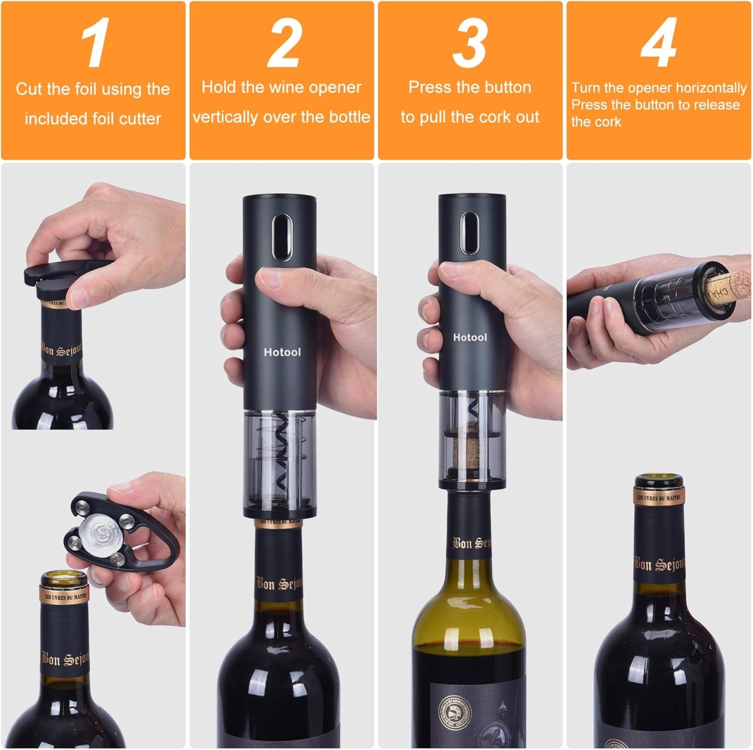 Electric Wine Opener Gift Set -USB Rechargeable Wine Bottle Opener with Foil Cutter, Wine Aerator, Wine Stoppers -Automatic Corkscrew Wine Opener for Easy Cork Removal