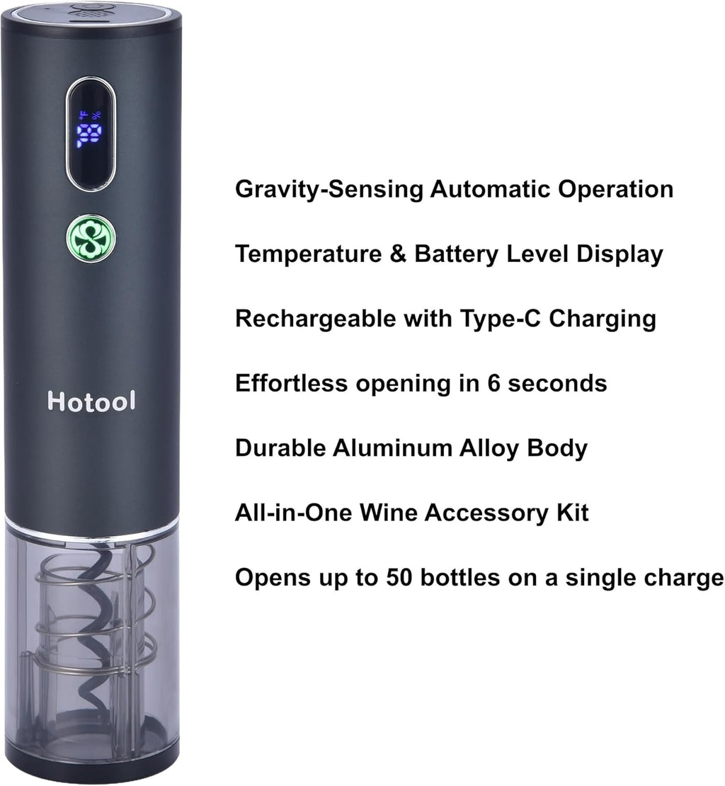 Electric Wine Opener Gift Set -USB Rechargeable Wine Bottle Opener with Foil Cutter, Wine Aerator, Wine Stoppers -Automatic Corkscrew Wine Opener for Easy Cork Removal