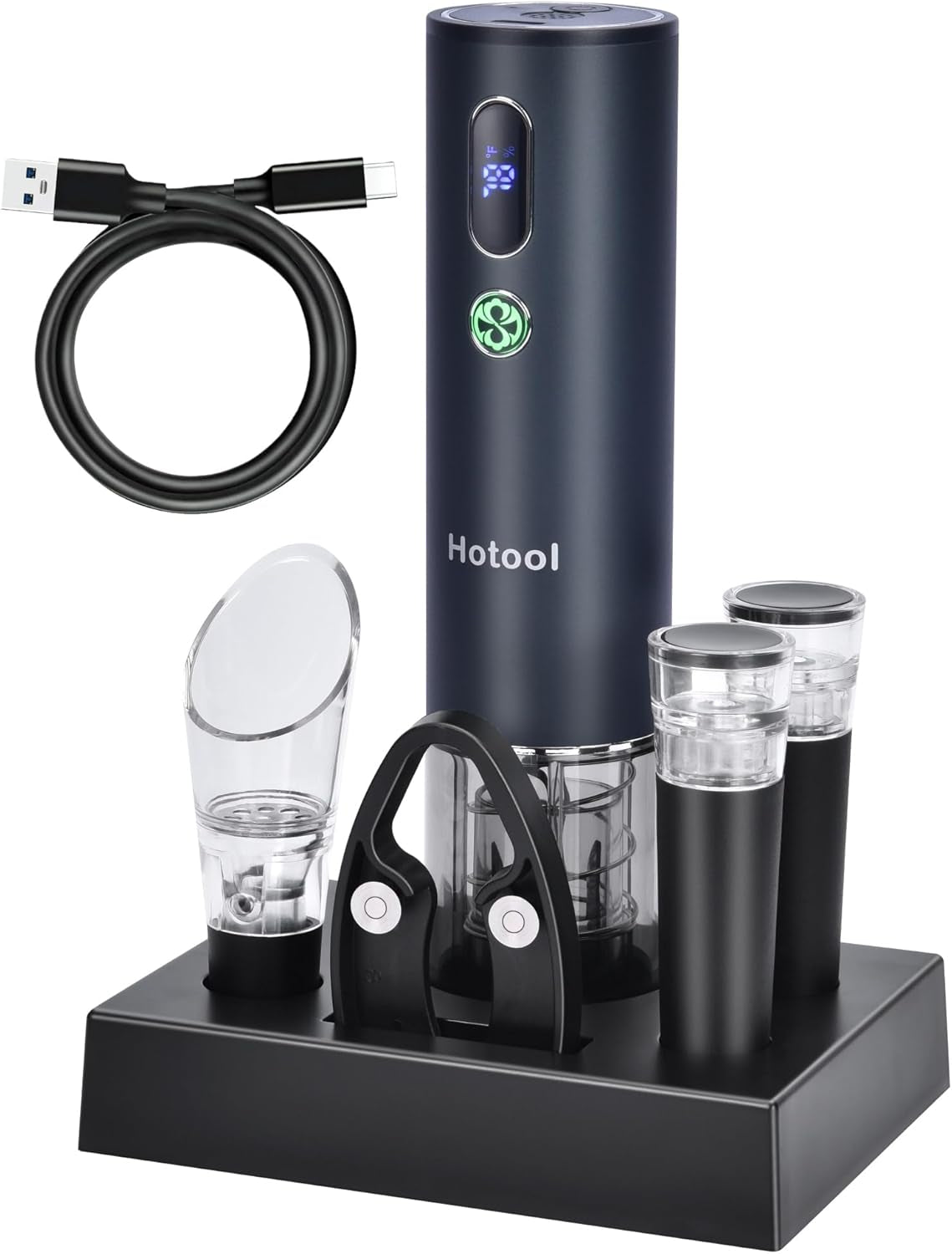 Electric Wine Opener Gift Set -USB Rechargeable Wine Bottle Opener with Foil Cutter, Wine Aerator, Wine Stoppers -Automatic Corkscrew Wine Opener for Easy Cork Removal