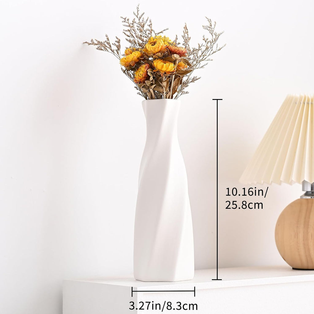 Modern Ceramic Vase - White Geometric Decorative Vases for Living Room, Mantel, Table Decoration