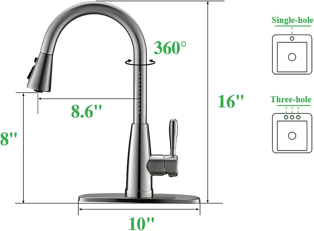 Kitchen Faucets, Kitchen Sink Faucet with Splash-Proof Sprayer, Sink Faucet, Pull down Faucets,Brushed Nickel PB1028