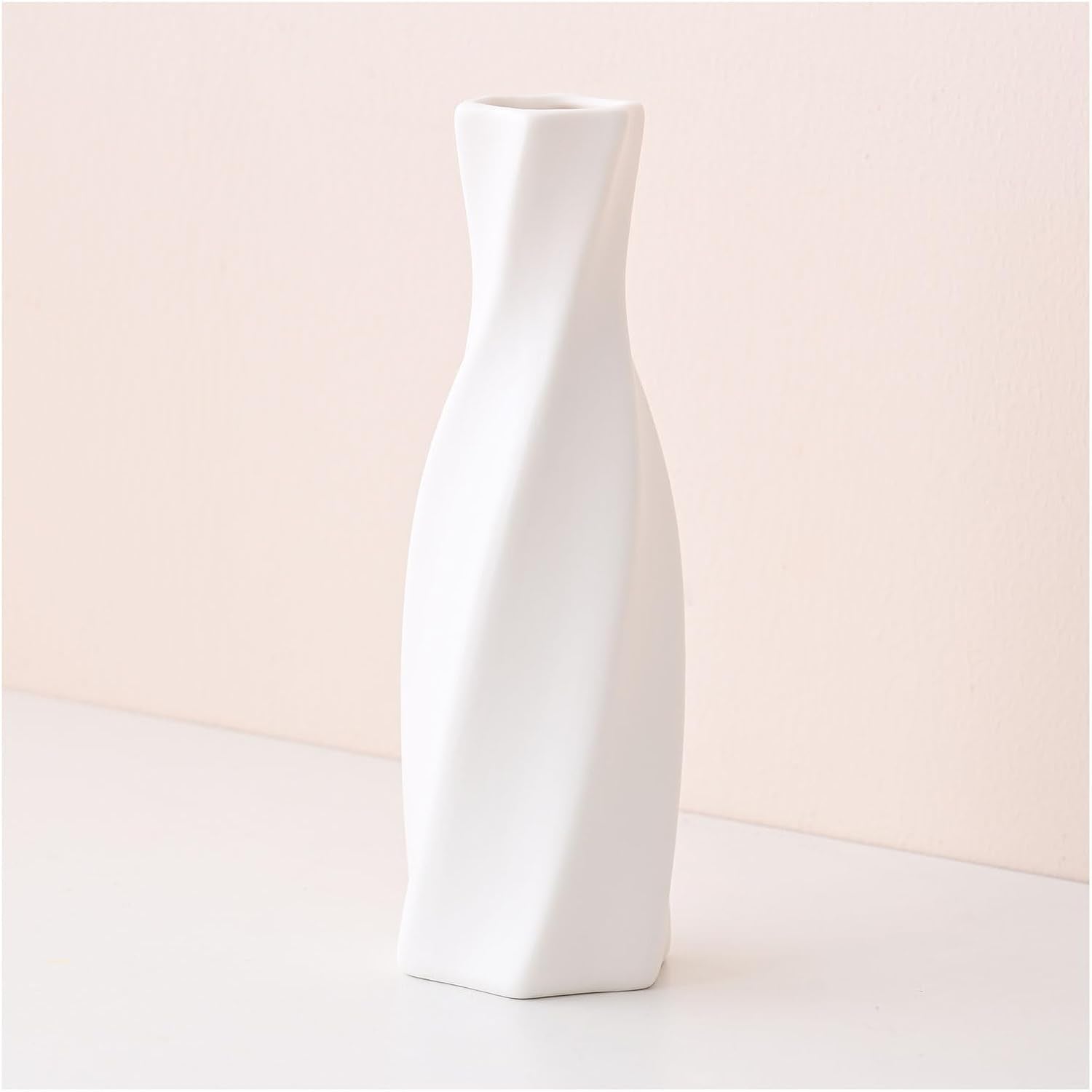 Modern Ceramic Vase - White Geometric Decorative Vases for Living Room, Mantel, Table Decoration